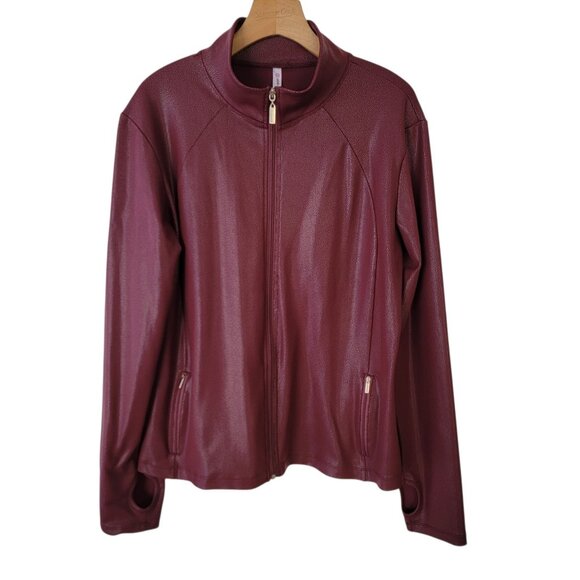 Ebb & Flow Shiny Dark Pink Zip Up Jacket Activewear Stretch XL Waxy Coat - Picture 1 of 10